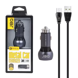 شارژر فندکی فست دو پورت JBQ مدل C503Q 36W همراه با کابل اندروید - خاکستری (گارانتی یکساله رصاصی)