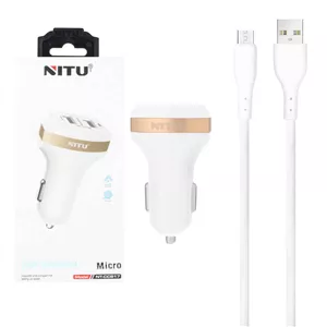 شارژر فندکی فست دو پورت Nitu مدل CC817 12W به همراه کابل شارژ اندروید - سفید