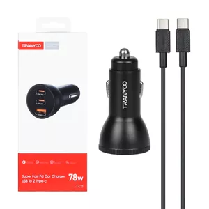 شارژر فندکی فست سه پورت Tranyoo مدل T-C25 78W - مشکی