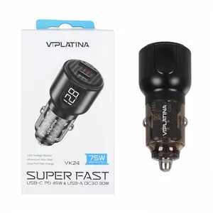 شارژر فندکی فست و PD دو پورت VIPLATINA مدل VK24 75W - مشکی