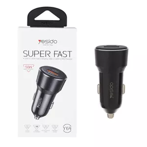 شارژر فندکی PD و فست دو پورت Yesido مدل Y64 50W - مشکی