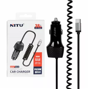 شارژر فندکی فست و PD تک پورت NITU مدل NDC25 38W بهمراه کابل متصل Type-C - مشکی