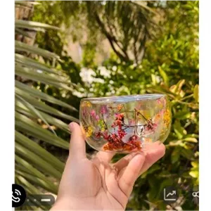 کاسه یا پیاله پیرکس دوجداره گلدار سه عددی