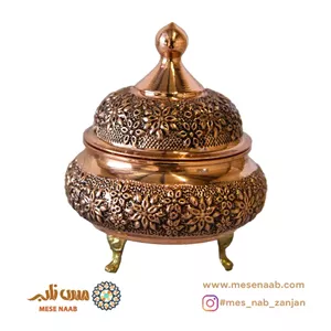 قندان مسی شکمی گل رز سهپایه نانو