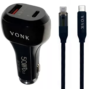 شارژر فندکی 50 وات دو پورت وونک مدل VC-50 به همراه کابل 1 متری USB-C