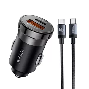 شارژر فندکی 60 وات دو پورت برند YESIDO مدل Y72 به همراه کابل USB-C