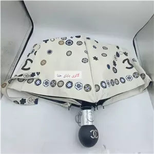 چتر اتوماتیک برند چنل CHANEL ضد باد با پارچه نانو و جعبه کادویی رنگ کرم نخودی