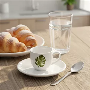 فنجان و نعلبکی سرامیکی بومی مدل برگ