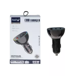 شارژر فندکی PD و فست سه پورت Fast مدل WKN-112 85W - مشکی - ASP (گارانتی شش ماهه آروین)