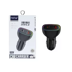 شارژر فندکی PD و فست دو پورت Fast مدل WKN-105 60W - مشکی - ASP (گارانتی شش ماهه آروین)
