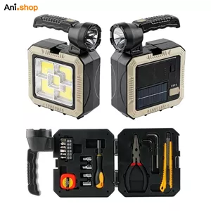 ⭐️ چراغ قوه چندکاره شارژی خورشیدی با چراغ LED و جعبه ابزار