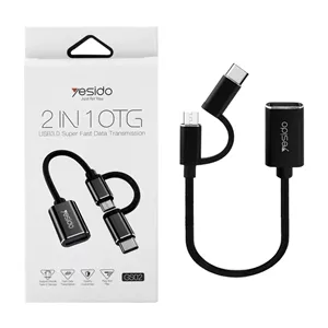 کابل تبدیل yesido OTG 2 IN 1 مدل GS02 مشکی (گارانتی 18 ماه تعویض نیکان همراه)