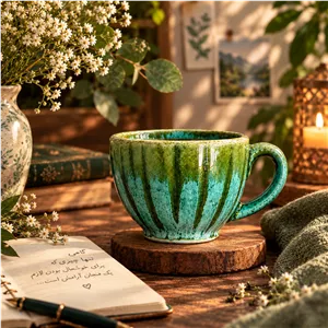 فنجان سرامیکی دستساز ایوان پتینه سبز و جنگلی