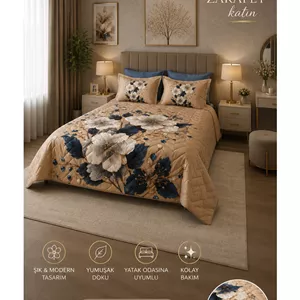 کاور دو نفره بژ اورجینال آیبرک هوم تکستایلAYBERK HOME TEXTİLE