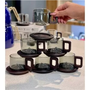 فنجان نعلبکی پیرکس و چوب بامبو دودی 