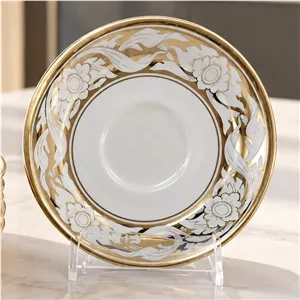 نعلبکی چینی نسترن کد 418 PVD طلایی بسته 6 عددی ارسال رایگان