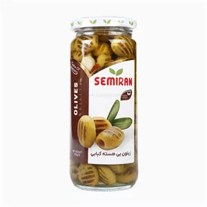 زیتون بی هسته کبابی سمیران شیشه 450 گرمی