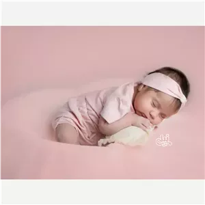 ست لباس پنبه نوزادی نیلی طرح بالرین آستین کوتاه و شلوار