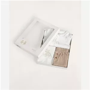 ست 3 تیکه نوزادی طرح خرس و روباه نخ پنبه ضد حساسیت سایز 0 تا 3 ماه
