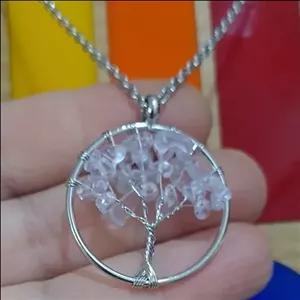 مدال گردنبندسنگ کریستال کوارتز اصل ،زنجیر استیل ضدحساسیت ورنگ ثابت 