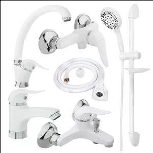 شیرالات سفید صدف همراه با علم دوش حمام و شلنگ توالت