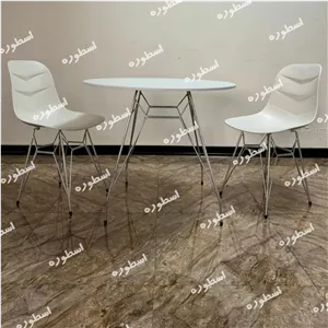 میز و صندلی غذاخوری آبکاری کروم نقره ای پایه طرح عنکبوتی نشیمن فایبرگلاس ست دو نفره(پس کرایه)