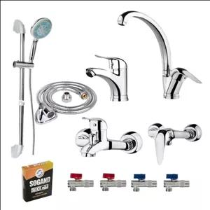 ست کامل شیرآلات سیاب مدل مهرسانشیلنگ فلزی4 عدد پیسوارعلم دوش یونیک