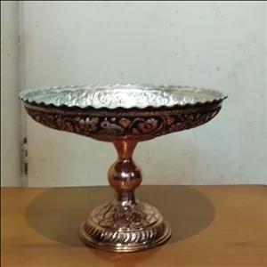 شیرینی خوری مسی قلم اعلاء مدل گل ومرغ سیاه قلم سایز 1 