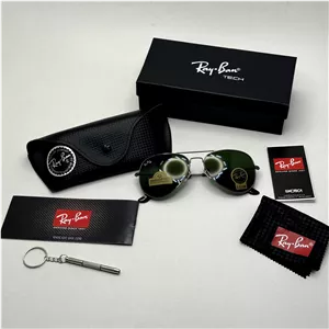 عینک ریبن خلبانی شیشه سنگ فریم نوک مدادی عدسی سبز آمریکایی آنتی رفلکس REYBAN AVIATOR RB 3025 با پک کامل