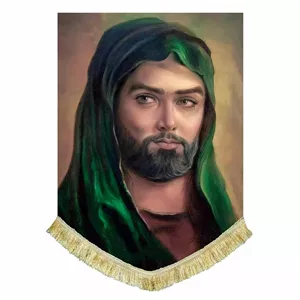 پرچم مخمل عمودی تمثال امام حسین ع با کیفیت بالا و دور دوزی