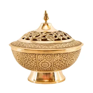 شکلات خوری برنزی مدل نیم پایه قلم زنی طرح مشبک هندی کد 9902 
