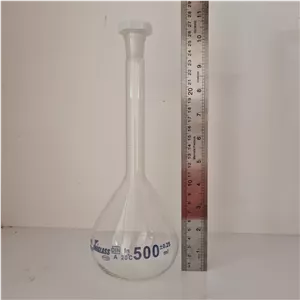 بالن ژوژه (500 سی سی) بالن حجمی پیرکس pyrex ته صاف volumetric flask بالن آزمایشگاهی درب دار قابل اتوکلاو