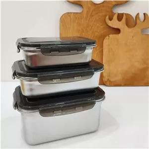 ظرف غذای استیل یونیک آلمانی(اصلی) 3 تیکه ، ظرف غذای استیل مستطیلی درب دار ، ظرف غذای یونیک،کاسه درب دار.پسکرایه