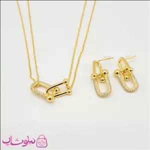 ست گردنبند و گوشواره زنانه تیفانی مدل طلایی کد 400