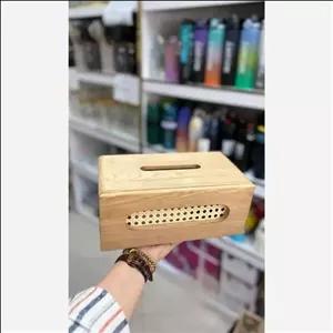 جای دستمال کاغذی چوب نراد روسی با حصیر بامبو وارداتی 