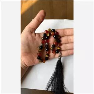 تسبیح سنگ چشم ببر عقیق سلیمانی و اونیکس سیاه 33 دانه سنگ اصل طبیعی درجه یک 