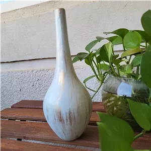 گلدان پتینه آبی کمرنگ  طلایی 