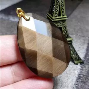 گردن آویز سنگ چشم گربه با تراش دو طرفه فست کد 25776