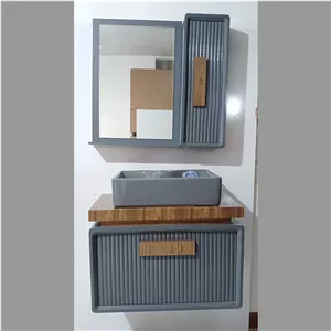 روشویی کابینتی طوسی مات بامبو فول ست در ابعاد 50و60و70 همراه با آینه و باکس با سنگ طوسی مات(پسکرایه) 