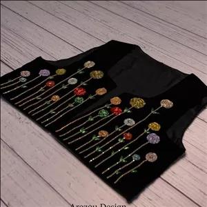 جلیقه زنانه،سخمه کردی،وست دست دوز مدل گلهای بهاری