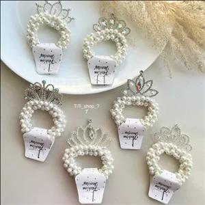 کش مومرواریدی تاج دار پرنسسی بچه گانه زیبا مناسب مدل مو گوجه ای شینیون مناسب هدیه دادن