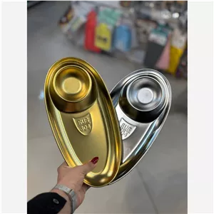 مزه خوری بیضی استیل-سایز بزرگ-طلایی-استیل