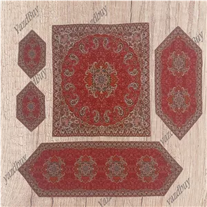 رومیزی ترمه ست 5 تکه طرح نسترن رنگ قرمز