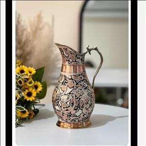 پارچ کنار سماور  مسی نقره کوب الماس تراش زنجان (رنگ ثابت)