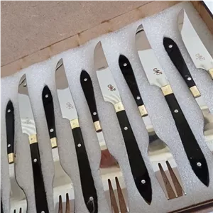 سرویس کارد و چنگال میوه خوری باربنددار  مشکی رنگ صدرا با کیفیت عالی