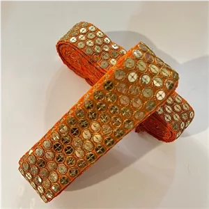 نوار پولک دوزی هندی رنگ نارنجی 5 سانتی