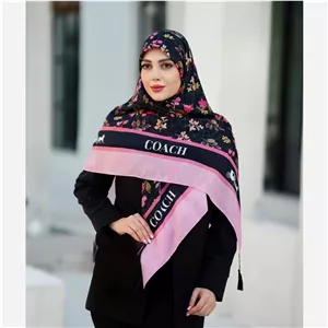 روسری نخی زنانه و دخترانه نخ فلورانس طرح کوچ مشکی قواره بزرگ 130