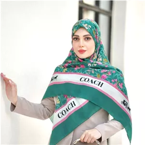 روسری نخی زنانه و دخترانه نخ فلورانس طرح کوچ سبز قواره بزرگ 130