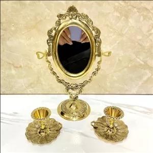 ائینه شمعدان برنجی هفت سین وارداتی پایه دار قلمکار ساخت هند ائینه برنزی فول کیفیت بادوشمعدان انگشتی