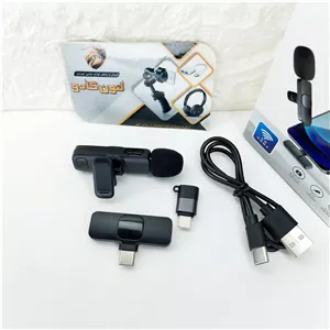 میکروفون یقه ای بیسیم حرفه ای دوکاره آیفون و اندروید میکروفون ضبط صدا تولید محتوا میکروفون یقه ای بلوتوثی